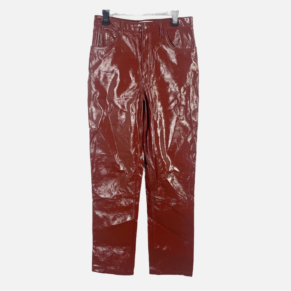 Abercrombie & Fitch 90s Ultra Straight High Rise Caramel Faux Leather Pants Wax